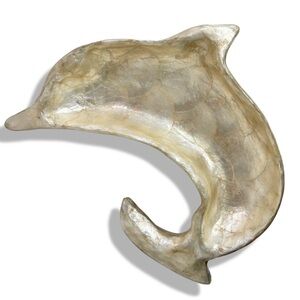 Mother of Pearl Dolphin Shaped Decorative Bowl Made in the Phillipines 12.5" L